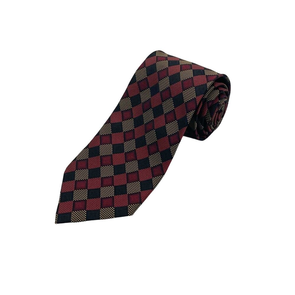 Roberto Villini All Silk Men's Tie Geometic Red Black Necktie 60 x 3.75 Handmade